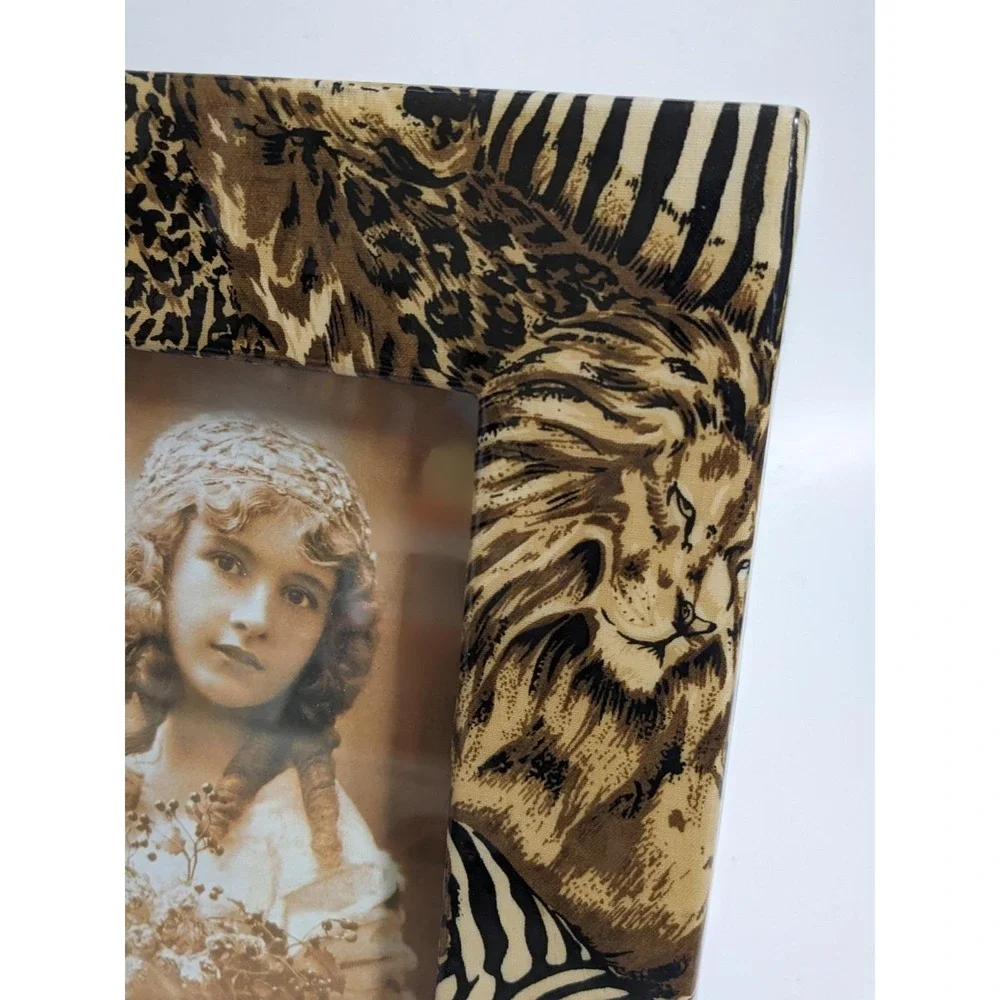 Vintage‎ 1990's Safari Animal Picture Frame Lion Zebra Leopard Print 9.5x7.5